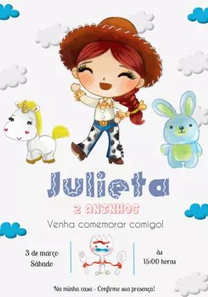 Convite Aniversário Toy Story Menina com Jessie para Editar