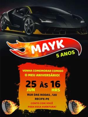 Convite de Aniversário Hot Wheels com Carro para Editar Online