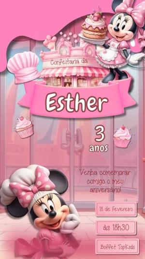 Convite Aniversário Confeitaria da Minnie para Editar Online