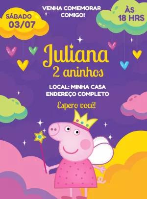 Convite Aniversário Peppa Pig Fada para Editar Online