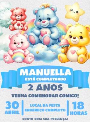 Convite Aniversário Ursinhos Carinhosos para Editar Online