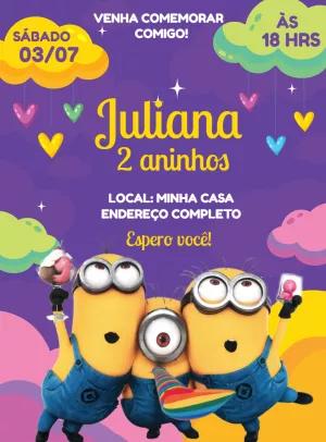 Convite de Aniversário Minions para Editar Online