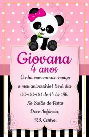 Convite de Aniversário Panda Rosa para Editar Online