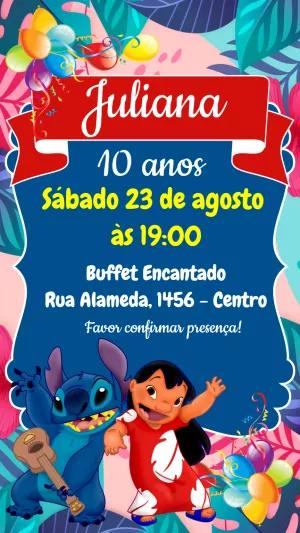 Convite de Aniversário Lilo e Stitch para Editar Online