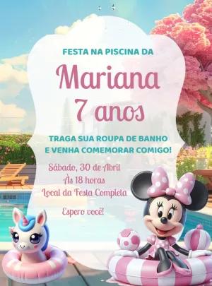 Convite Aniversário Minnie Pool Party para Editar Online