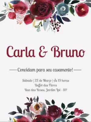 Convite de Casamento Floral Aquarela Marsala para Editar Online