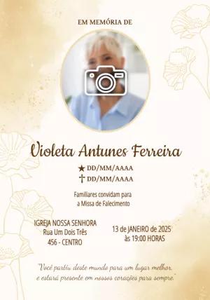Convite Missa de Falecimento Floral com Foto para Editar Online