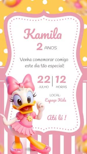 Convite de Aniversário Pata Margarida Baby para Editar Online