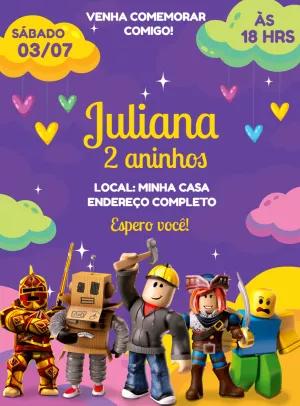 Convite de Aniversário Roblox com Personagens para Editar