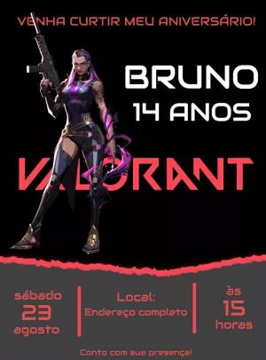 Convite Aniversário Valorant com Reyna para Editar Online
