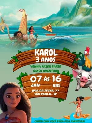 Convite de Aniversário Moana com Personagens para Editar Online