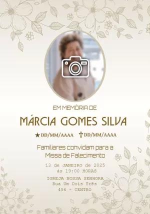 Convite Missa de Falecimento com Foto Floral para Editar Online