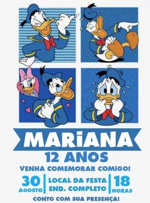 Convite de Aniversário Pato Donald para Editar Online