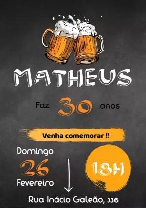 Convite de Aniversário Boteco com Chopp para Editar Online