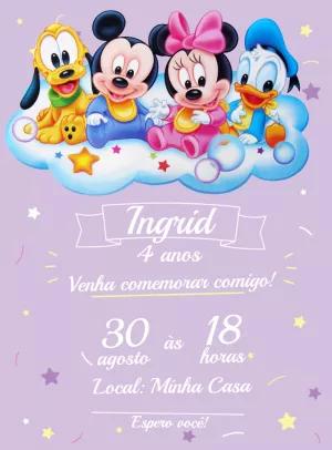 Convite Aniversário Mickey Baby e Turma para Editar Online