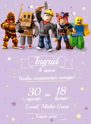 Convite de Aniversário Roblox com Personagens para Editar
