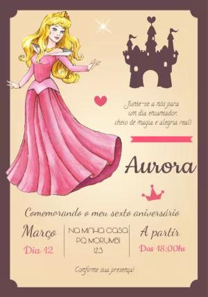 Convite Aniversário Bela Adormecida para Editar Online