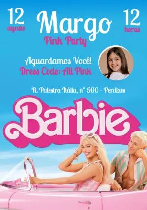 Convite Aniversário Barbie com Foto para Editar Online