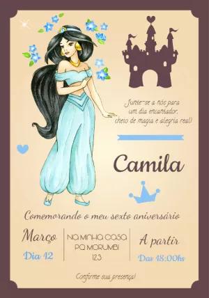 Convite de Aniversário Princesa Jasmine para Editar Online