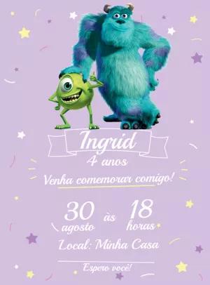 Convite de Aniversário Monstros S.A. com Personagens para Editar