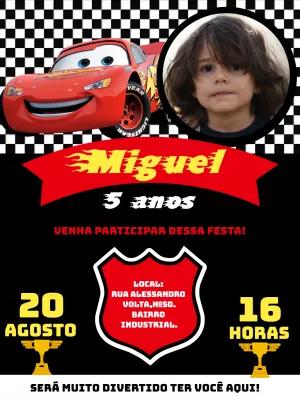 Convite Aniversário Carros com Foto para Editar Online