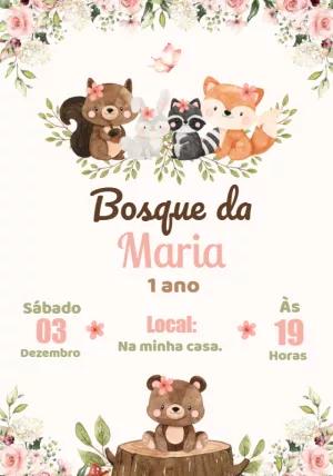 Convite Aniversário Bosque Encantado com Animais para Editar
