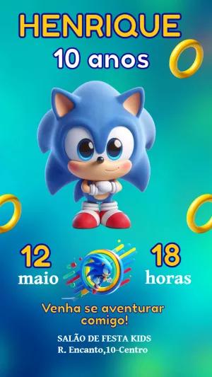 Convite de Aniversário Sonic Baby para Editar Online