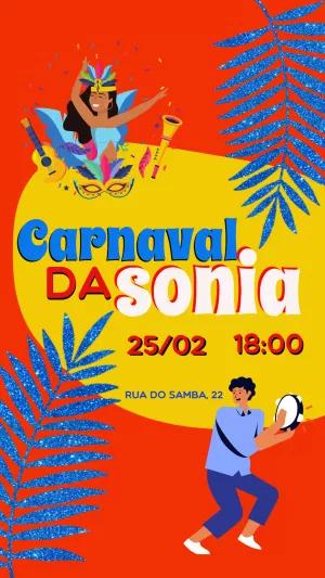Convite de Aniversário Carnaval com Ilustrações para Editar