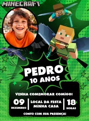 Convite de Aniversário Minecraft com Foto para Editar Online
