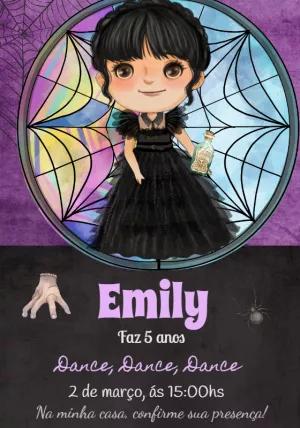 Convite Aniversário Wandinha Addams com Personagem para Editar