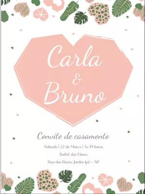 Convite de Casamento Romântico com Folhas Tropicais Editável
