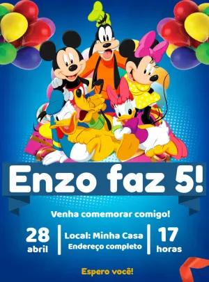 Convite de Aniversário Turma do Mickey para Editar Online