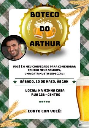 Convite Aniversário Boteco com Foto para Editar Online