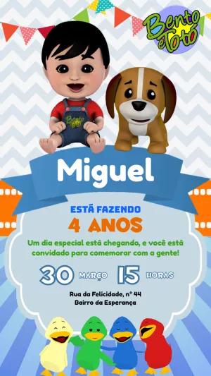 Convite de Aniversário Bento e Totó para Editar Online