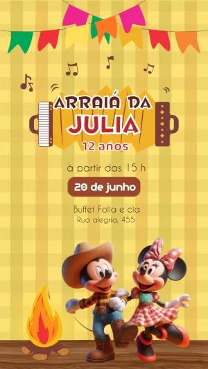 Convite Festa Junina Mickey e Minnie para Editar Online