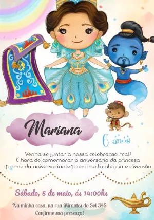 Convite Aniversário Princesa Jasmine para Editar Online