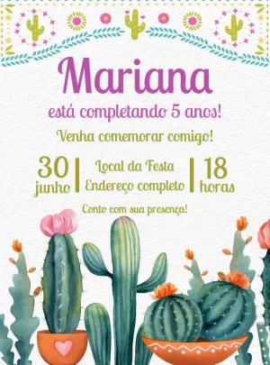 Convite de Aniversário Cactos para Editar e Personalizar Online