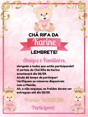 Lembrete Chá Rifa Ursinha Princesa para Editar Online