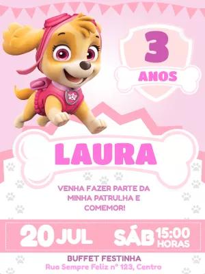 Convite Aniversário Skye Patrulha Canina para Editar Online