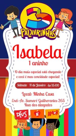Convite Aniversário 3 Palavrinhas com Personagens para Editar