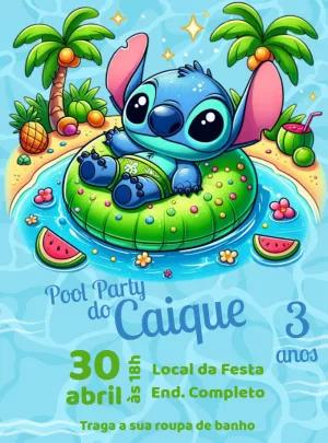 Convite Aniversário Pool Party do Stitch para Editar Online