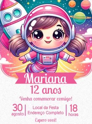 Convite Aniversário Astronauta Menina para Editar Online