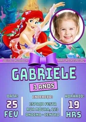 Convite Aniversário Pequena Sereia com Foto para Editar