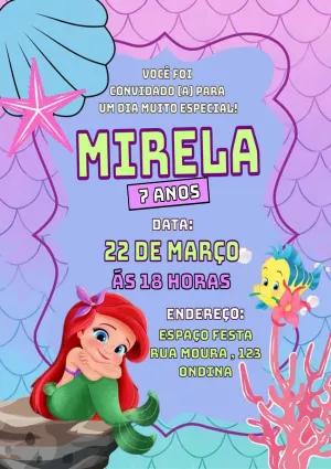 Convite de Aniversário Pequena Sereia Ariel Baby para Editar