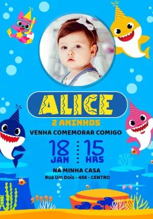 Convite Aniversário Baby Shark com Foto para Editar Online