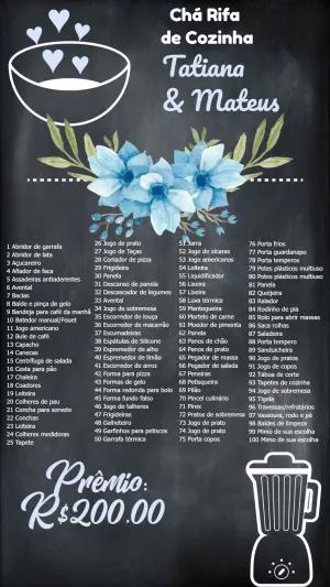 Convite Chá Rifa de Cozinha Floral Lousa para Editar