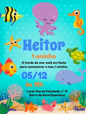 Convite de Aniversário Fundo do Mar com Animais para Editar