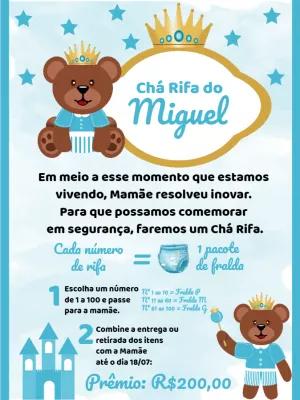 Convite Chá Rifa Ursinho Príncipe Azul para Editar Online