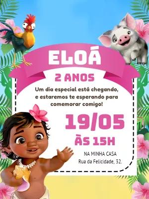 Convite de Aniversário Moana Baby para Editar Online