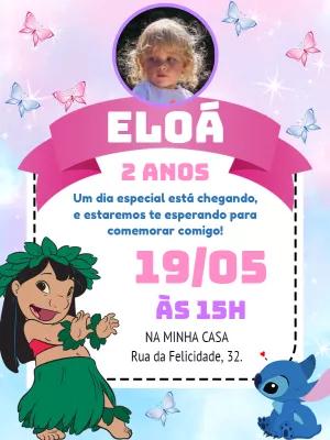 Convite Aniversário Lilo e Stitch com Foto para Editar Online